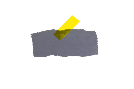 Graues Papier mit Klebestreifen in gelb als Hinweis