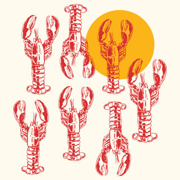 Red Lobster Sunset Coastal Seafood Pattern Design
