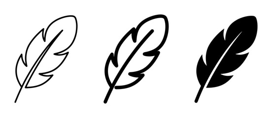 Minimalist feather icon set, black bird quill vector illustrations, simple feather line art and solid silhouette symbols for logo design © Shanjida