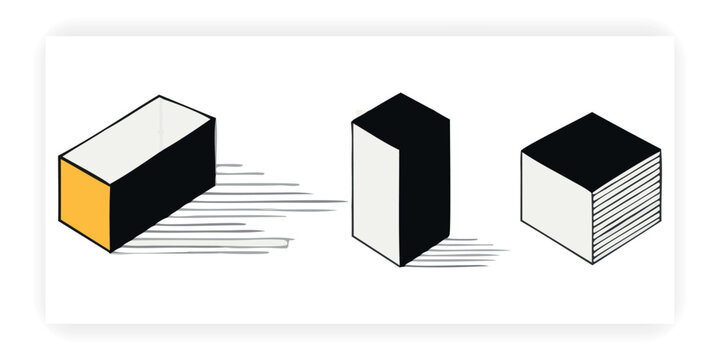 Minimal geometric 3D blocks set abstract cube shapes perspective vector illustration isolated on white background