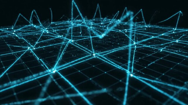Abstract digital network of glowing blue lines and nodes on a dark background. videos suitable for technology-related nuances