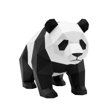 Geometric origami panda bear on white background