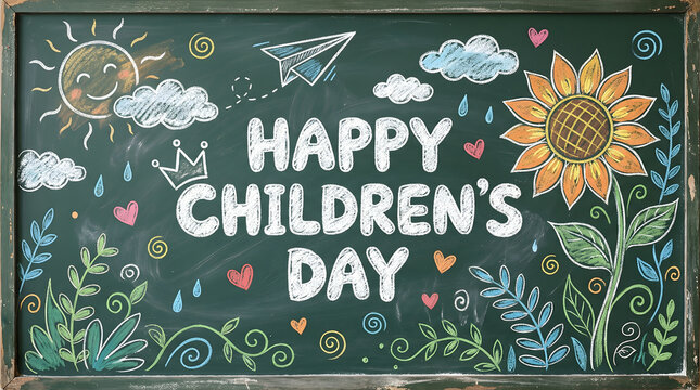 Happy Children's Day chalkboard illustration