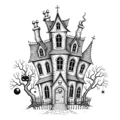 Obraz premium Spooky haunted house illustration