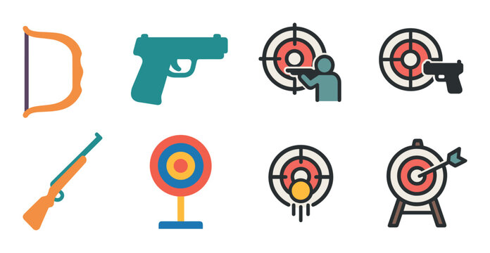 Archery and firearms icons depicting target practice