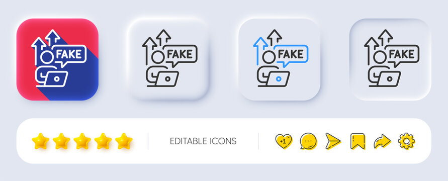 Fake internet line icon. Neumorphic, Flat shadow, 3d buttons. Web propaganda sign. Wrong truth symbol. Line fake internet icon. Social media icons. Vector