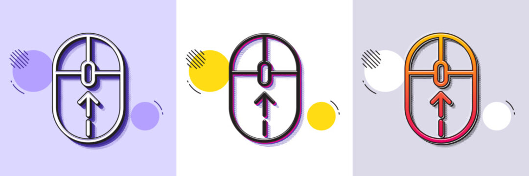 Swipe up mouse line icon. Halftone dotted pattern. Gradient icon with grain shadow. Scrolling arrow sign. Landing page scroll symbol. Line swipe up icon. Various designs. Vector