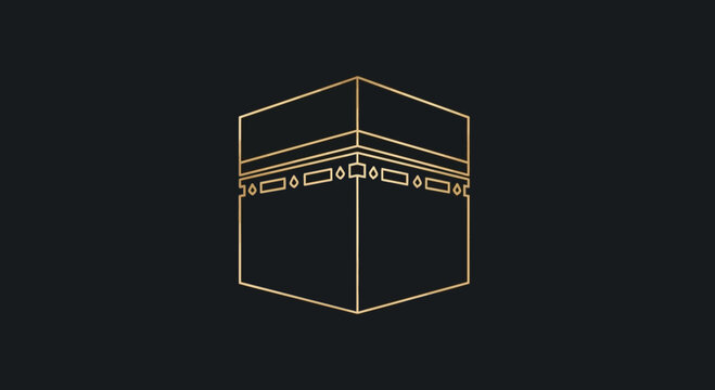 Golden Kaaba Outline on Black Background - Islamic Holy Site
