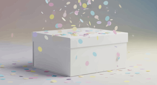 Surprise Gift Box with Falling Confetti, Celebration Concept