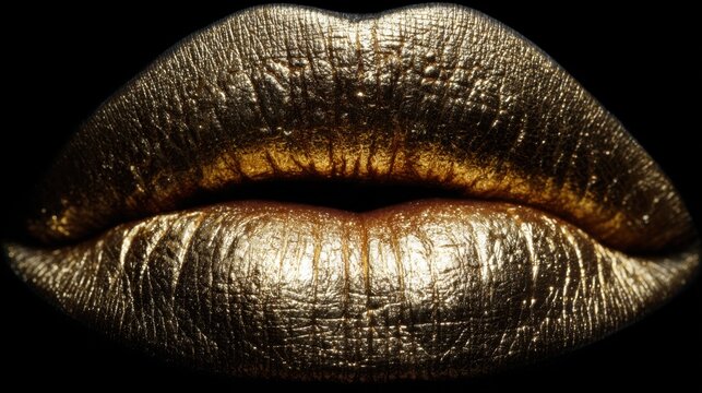 Gold lips shine on dark background