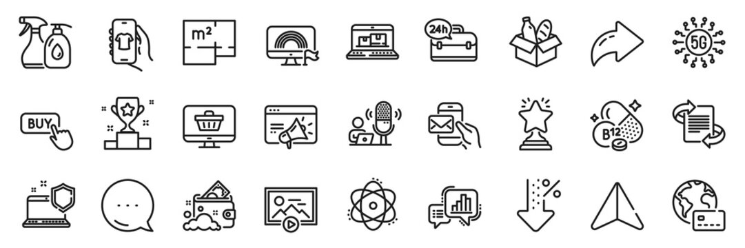 Floor plan, Computer security and Internet pay line icons pack. Share, Message, Paper plane icons. Web shop, Low percent, Launder money web icon. Vector