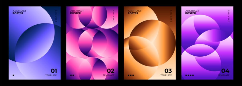 Abstract Posters Collection. Defocused vibrant gradient spheres. Creative futuristic graphic designs. Vector illustration.