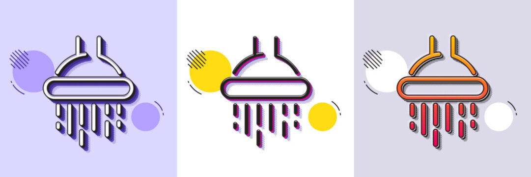 Shower line icon. Halftone dotted pattern. Gradient icon with grain shadow. Bathroom sign. Hotel service symbol. Line shower icon. Various designs. Vector