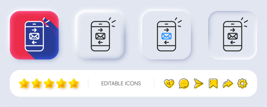 Mail line icon. Neumorphic, Flat shadow, 3d buttons. Smartphone communication symbol. Business chat sign. Line mail icon. Social media icons. Vector