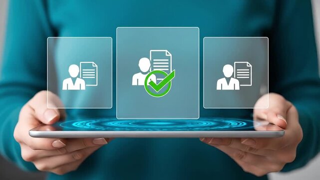 Digital recruitment and candidate selection process on tablet screen showing applicant approval