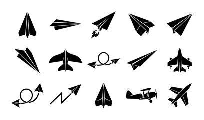 Paper Airplane Vector Icons, Jet Aircraft Silhouettes, Biplane Graphics, Flight Path Symbols, Aviation Collection © JASHIM