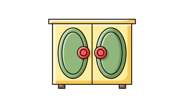 Cartoon cabinet with oval green doors and red knobs
