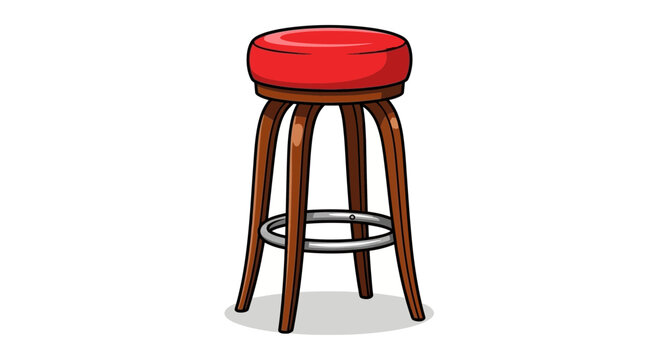 Retro Bar Stool with Red Cushion and Wooden Legs