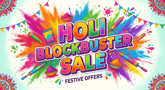 Vibrant Holi Blockbuster Sale festive offers with colorful powder
