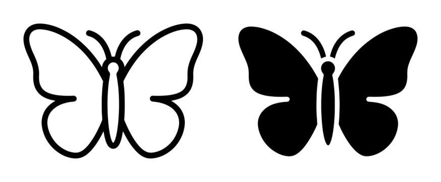 Butterfly Icons, Insect Silhouettes, Vector Graphics for Nature and Design Projects, Outline and Solid Fill Styles