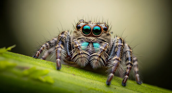 Extreme Macro Portrait of a Colorful Jumping Spider
