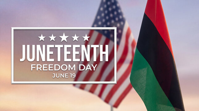 Juneteenth freedom day celebration with american and african american flags
