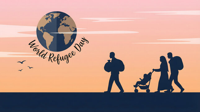 family of refugees walking, World Refugee Day