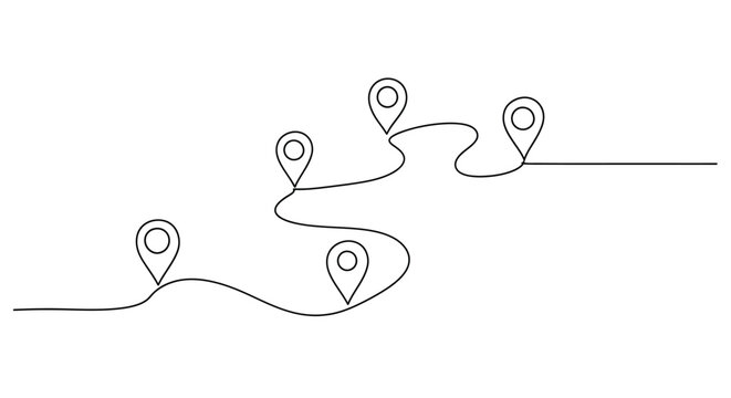 Winding path with multiple location pins line art location background minimalist navigation