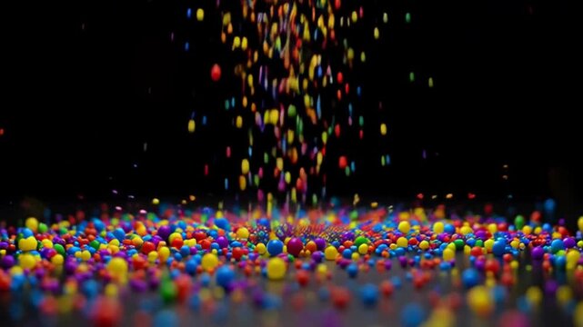 Colorful Small Spheres Falling and Accumulating on Black Surface