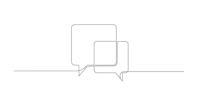 Abstract speech bubble outline conversation symbol line art black and white background