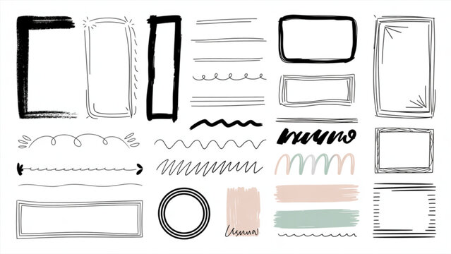 Doodle Borders and Frames Set Hand Drawn Dividers Brush Vector Collection