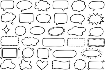 Fototapeta premium Hand drawn doodle speech bubbles and blank text boxes set. Vector illustration of comic chat clouds, thought balloons, and empty message frames for communication and graphic design