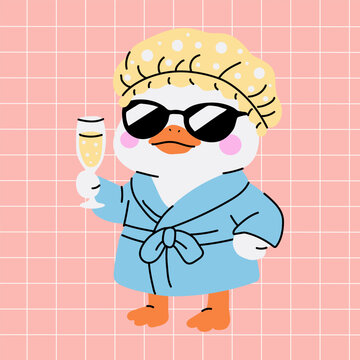 Funny Spa Duck Wearing Sunglasses Cartoon Illustration