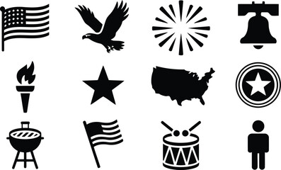 Fototapeta premium American symbols collection icons representing us history and independence