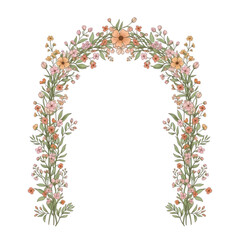 Fototapeta premium A beautiful floral archway adorned with vibrant flowers and lush greenery isolated on transparent background