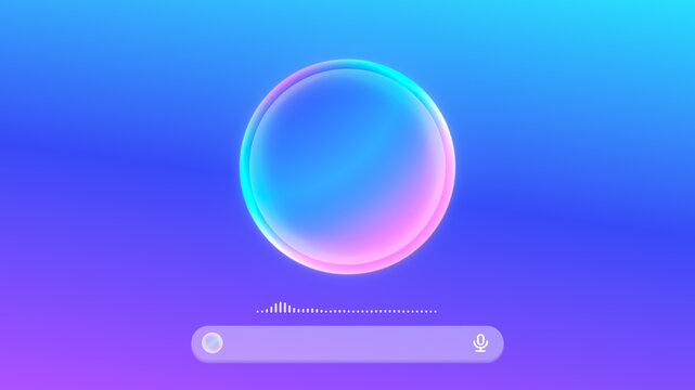 Smart AI personal assistant UI app screen, artificial intelligence text to speech chatbot computer user interface, abstract colorful gradient voice support chat technology concept illustration