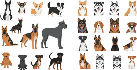 Cartoon Style Dogs of Different Breeds in Various Poses for Pet, Animal, and Dog Lovers Illustrations © MstBobita