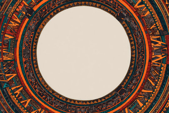 Intricate circular mosaic pattern with geometric designs and vibrant colors