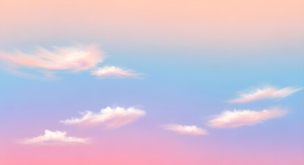 Fototapeta premium Gradient sky with fluffy white clouds at sunset pink