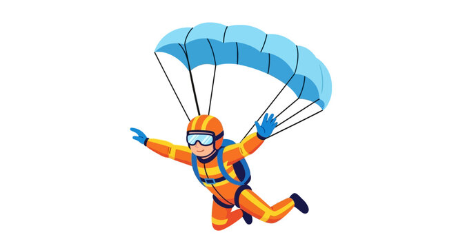 A cartoon parachuter in an orange jumpsuit free-falling against a white background.