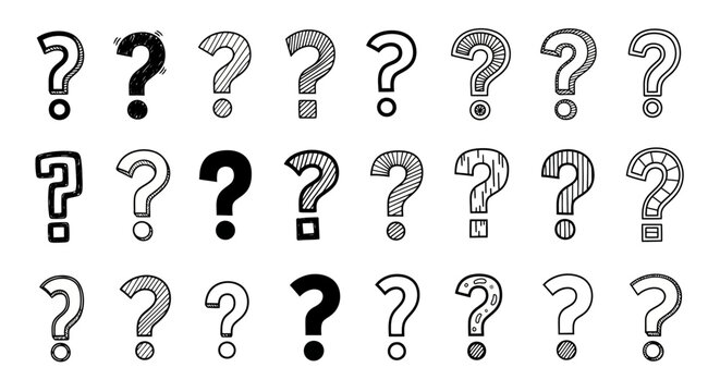 Close-up of various question marks on a white background