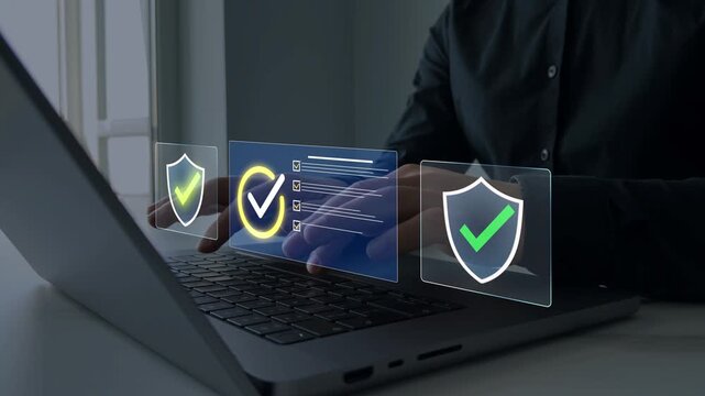 Modern system for validation, authentication and quality control.Business approval and verification concept with digital documents, compliance, certification and secure workflow. 