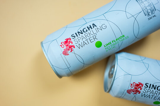 Samut Prakan, Thailand - April 28, 2026 : Singha Sparkling Water. Lemon Flavor delivers a bright, from Singha Corporation brand.