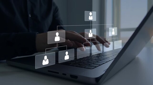 Scheme hierarchy management of corporate. Organizational chart company hierarchy,roles,team structure,showing connections between managers, employees,and departments for clear communication workflow.	