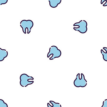Pattern of light blue teeth icons with purple outline isolated on transparent background