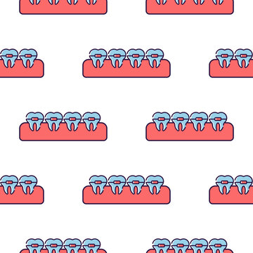 A repeating pattern of dental teeth illustrations isolated on a transparent background