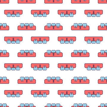 Repeating pattern of dental teeth on a transparent background