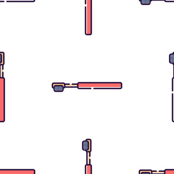 Stylized red toothbrush with blue bristles isolated on transparent background for dental care