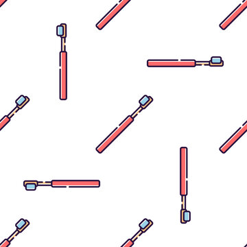 Seamless pattern of cartoon toothbrushes for dental hygiene, isolated on transparent background