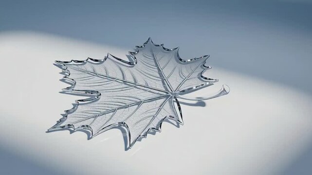 frozen maple leaf on ice, frosty autumn background